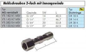 Hohlschrauben zylindrisches Innengewinde 2-fach für CK-Verschraubungen Messing vernickelt, alle Größen